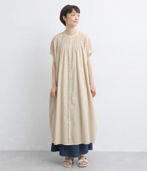 コットンラミー　シャーリングワンピース(ナチュラル-F)