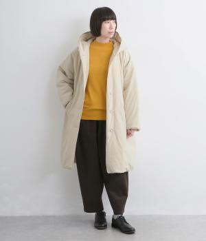 ピーチ起毛中綿フードロングコート(ベージュ-F)