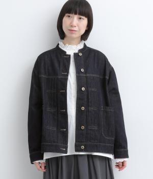 【9月上旬発売予定】ソフトコットンデニムバンドカラージャケット(インディゴ-F)
