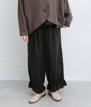リネン調コットン裾レースペチパンツ(ブラック-F)