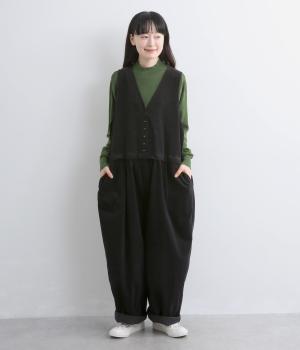 細畝コーデュロイベストドッキングサロペット(ブラック-F)