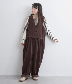 細畝コーデュロイベストドッキングサロペット(ブラウン-F)