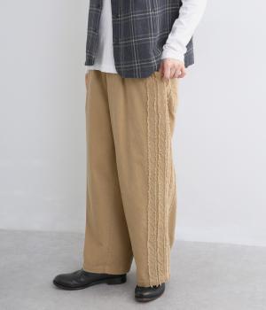 細畝コーデュロイサイドテープパンツ(ベージュ-F)