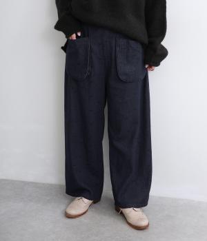 ドット刺繍デニム　立体ポケットパンツ（インディゴ・F）