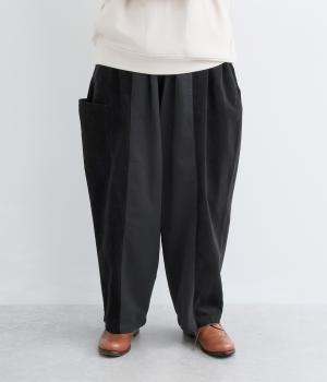 細畝コーデュロイ×ブラッシュドコットン　切替パンツ（ブラック・F）