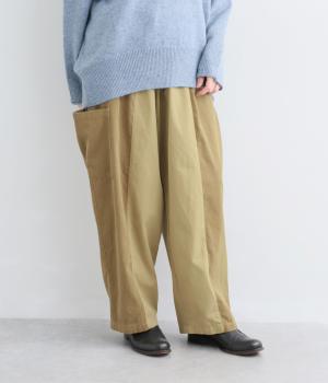 細畝コーデュロイ×ブラッシュドコットン　切替パンツ（ベージュ・F）