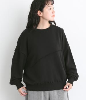 甘撚りパイル裏毛切替スウェット（ブラック・F）