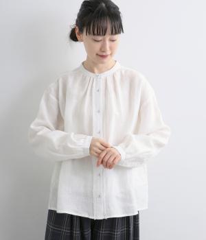 平織リネン前立てフリンジブラウス(オフホワイト-F)