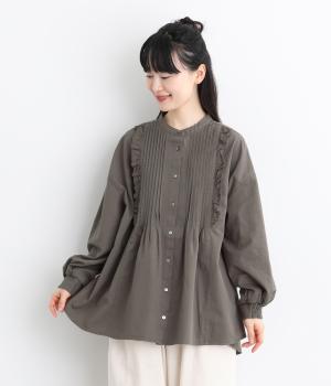 レトロコットン　ピンタックブラウス（ブラウン・F）