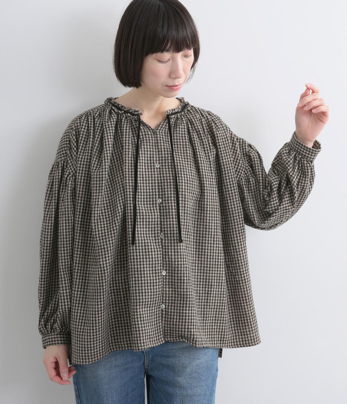起毛ギンガムチェック ギャザーブラウス｜ista-ire（イスタイーレ）の