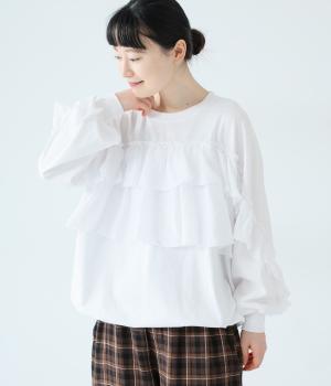 コットンジャージ―ラミーリネンフリルロンTEE