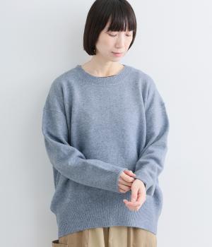 ふんわりニットクルーネックプルオーバー（ブルー・F）