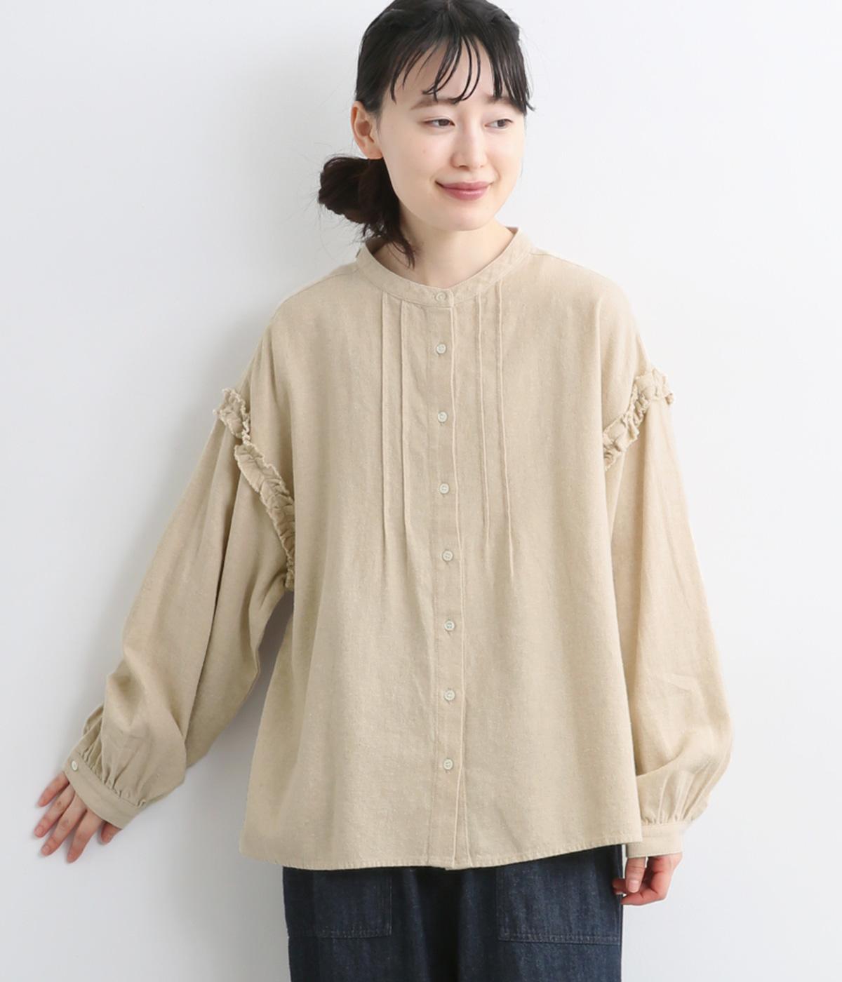リネンコットンツイル起毛 フリルアームブラウス｜ista-ire
