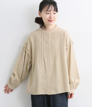 リネンコットンツイル起毛 フリルアームブラウス｜ista-ire