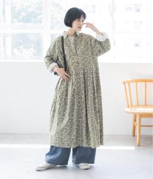 花柄プリントウエストタックワンピース