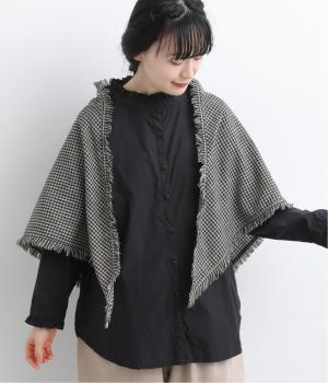 起毛ギンガムチェック　フリンジストール（ブラック・F）