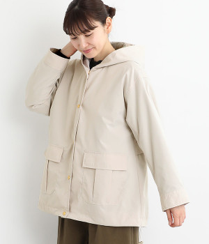 コットンタッチクロス フードブルゾン(アイボリー-ONESIZE)