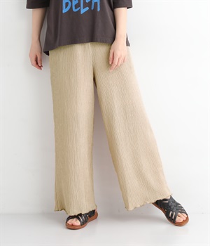 プリーツ風ラメMIXイージーパンツ(シャンパンゴールド-ONESIZE)