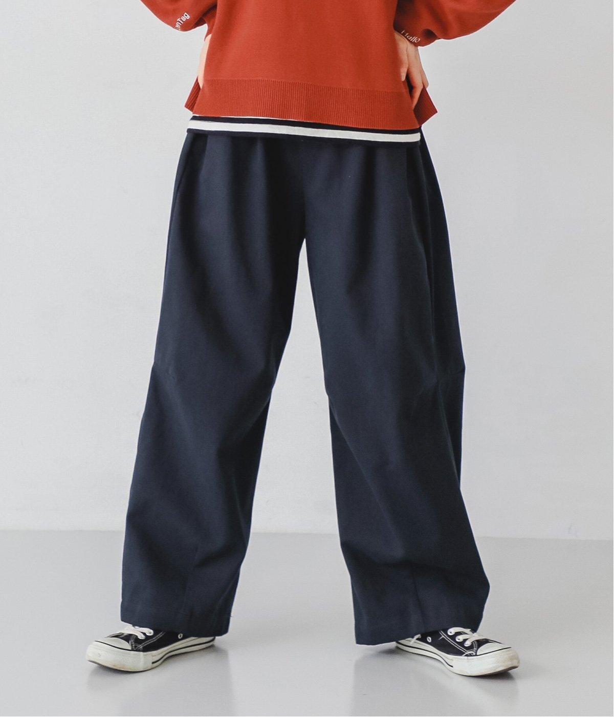 カラーソフトツイル脇タックコクーンパンツ(ネイビー-F)