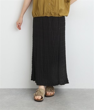 シャーリングボーダー フレアスカート(クロ-ONESIZE)