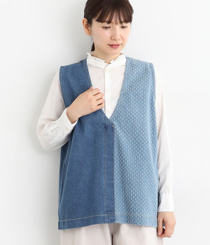 10ozデニム Vネックベスト(ブルージャガードMIX-ONESIZE)