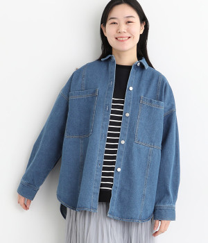 10ozデニム BIGポケットシャツ(ブルー-ONESIZE)