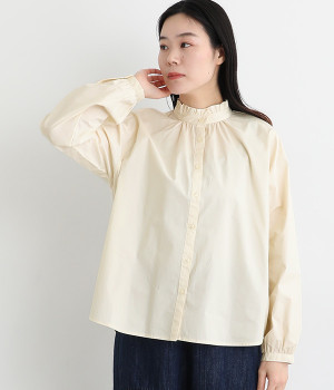 先染めブロード 襟フリルブラウス(オフホワイト-ONESIZE)