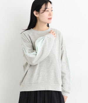 裏毛ラメストライプ レイヤードプルオーバー(杢グレー-ONESIZE)