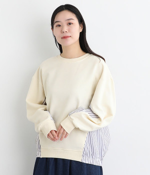 裏毛ラメストライプ 切替ドルマンプルオーバー(オフホワイト-ONESIZE)