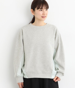 裏毛ラメストライプ 切替ドルマンプルオーバー(杢グレー-ONESIZE)