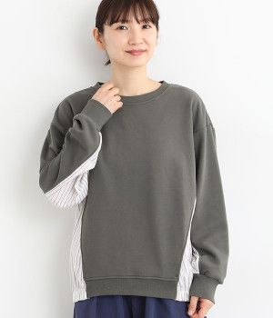 裏毛ラメストライプ 切替ドルマンプルオーバー(チャコール-ONESIZE)