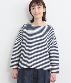 コットン ボーダーテントプルオーバー(オフホワイト×ブルー-ONESIZE)