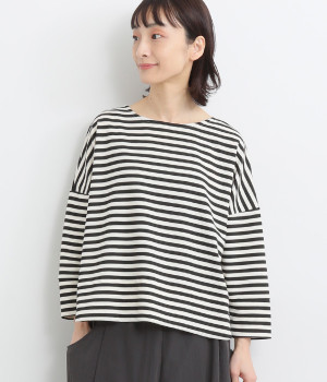 コットン ボーダーテントプルオーバー(オフホワイト×クロ-ONESIZE)