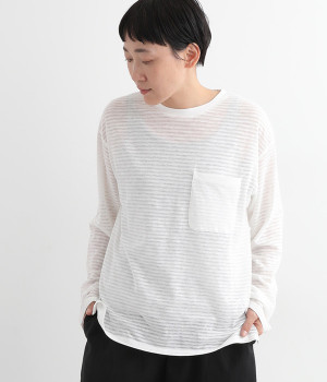 シアーボーダー ロングTシャツ(オフ×オフ-ONESIZE)