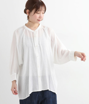 シアークレープ ヨークフレアブラウス(オフホワイト-ONESIZE)