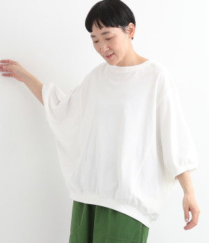 強撚風ドライタッチ ドルマンギャザーTシャツ(オフホワイト-ONESIZE)