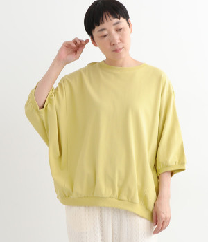強撚風ドライタッチ ドルマンギャザーTシャツ(シャトルーズグリーン-ONESIZE)