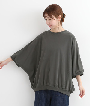 強撚風ドライタッチ ドルマンギャザーTシャツ(チャコール-ONESIZE)