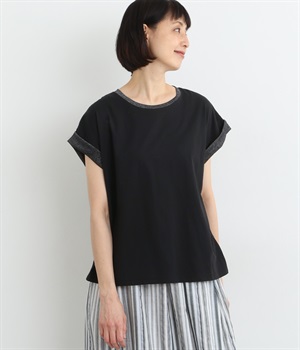 コットン ラメ天竺Tシャツ(クロ-ONESIZE)
