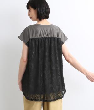 バックレース レイヤードプルオーバー(チャコール×クロ-ONESIZE)