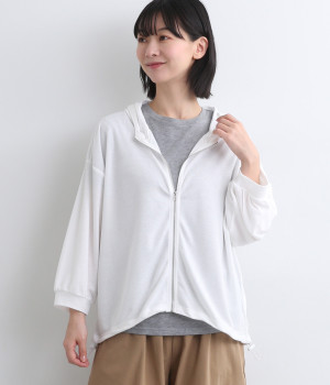 ラメ天竺 ギャザードルマンパーカー(アイボリー-ONESIZE)