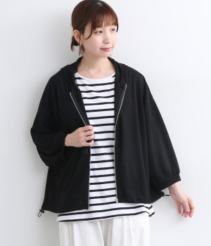 ラメ天竺 ギャザードルマンパーカー(クロ-ONESIZE)