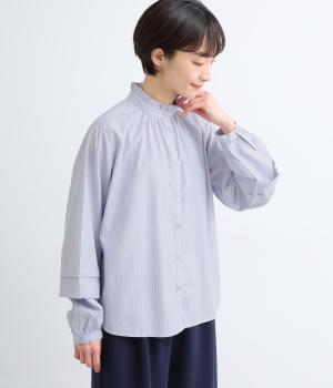 ブロード袖タック襟フリルシャツ長袖