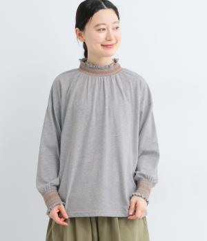 TC天竺×スモッキング刺繍プルオーバー長袖(杢グレー-F)