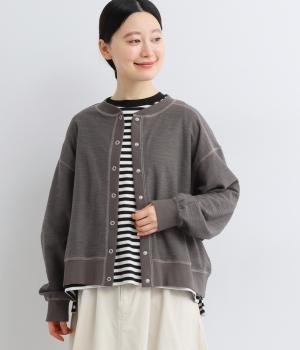 ソフトインレイ(裏面使い)クロップド丈カーディガン長袖