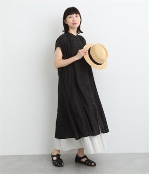 コットン シアーチェックフレンチギャザーワンピース(クロ-ONESIZE)