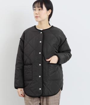 ダイヤキルト×フェイクウール クルーネックブルゾン(クロ-F)