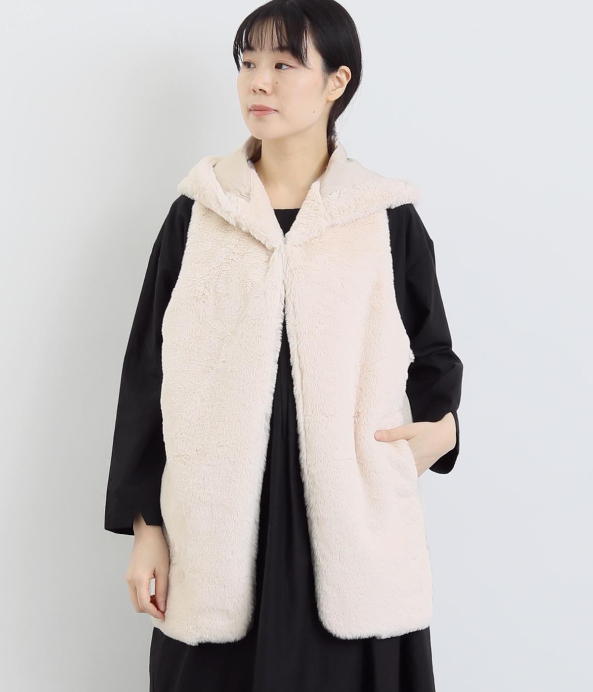 ファー×薄中綿キルト ベスト(アイボリー-F)