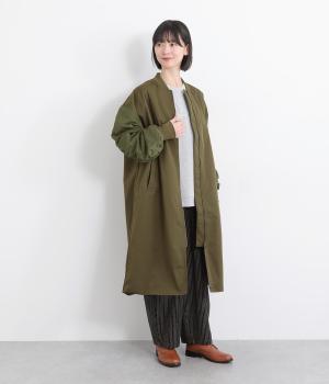ツイルナイロン MA-1ロングブルゾンコート(カーキ-F)