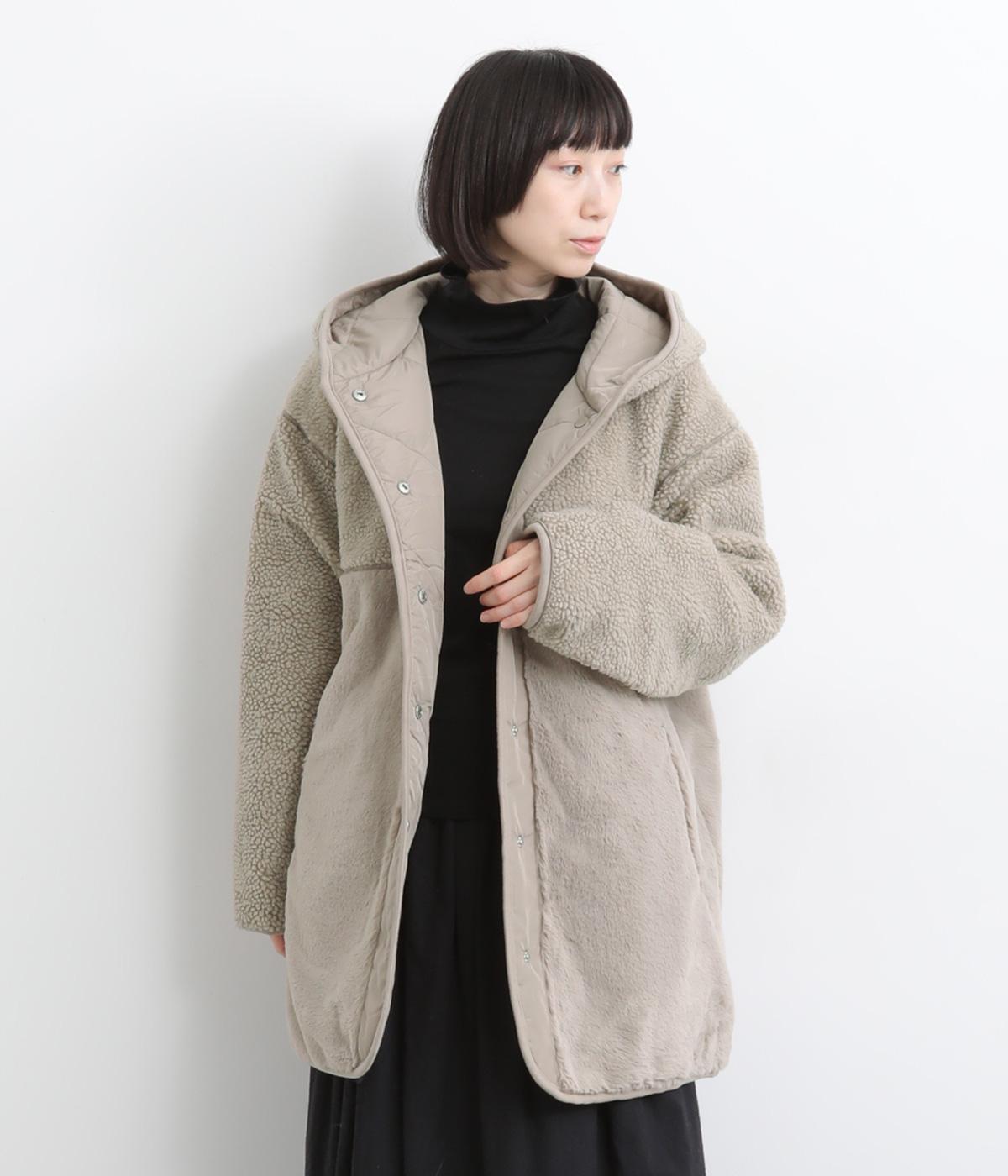 ボア×ファー リバーシブルフーディコート(グレージュ-F)